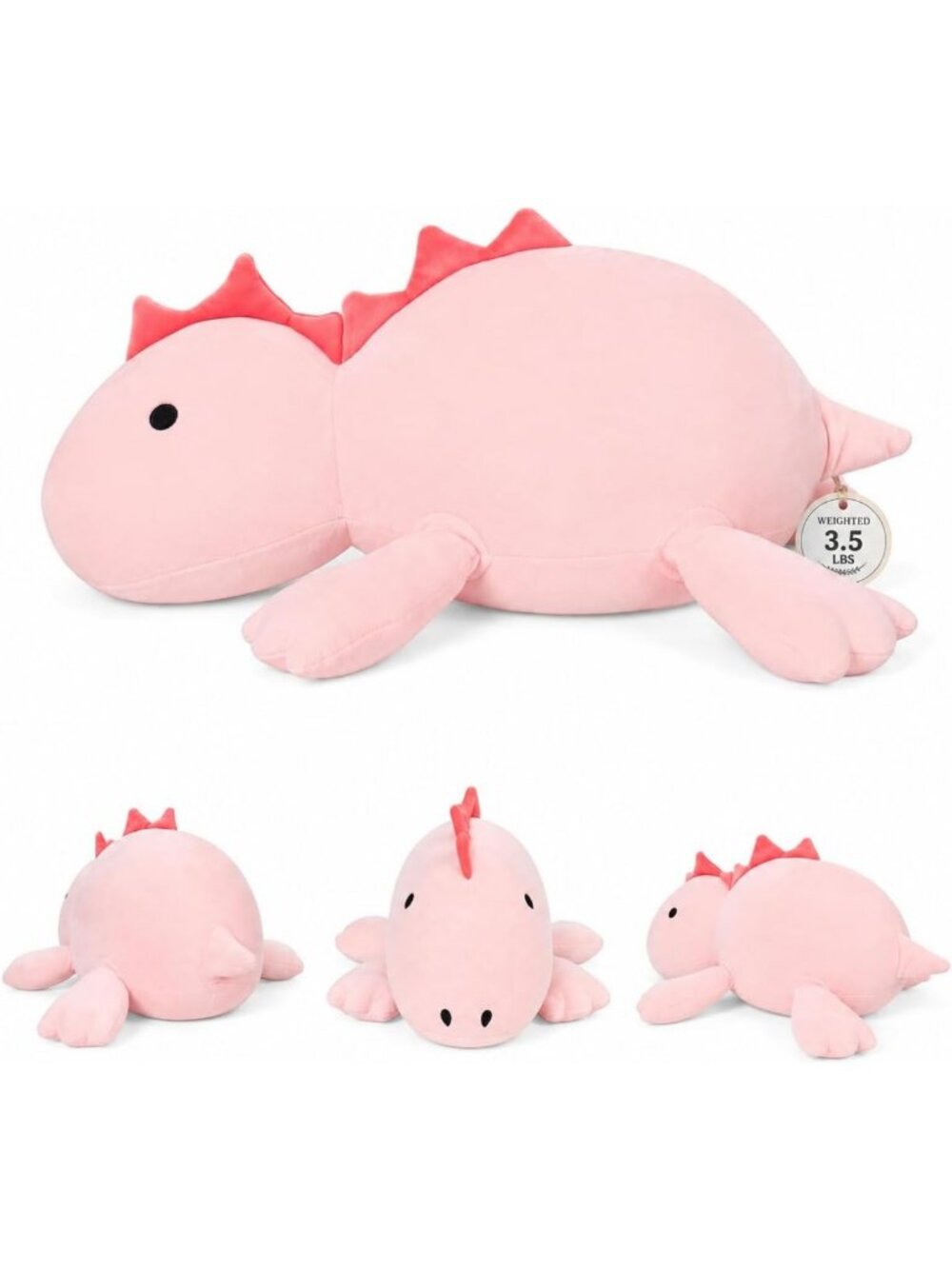 24-Inch Pink Dinosaur Plush Weighted Stuffed Animal - 3.5 lb Cuddle Buddy